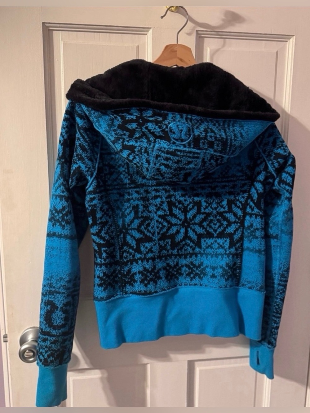 Lululemon Scuba Hoodie Special Edition Blue Black Fair Isle Sherpa Sz 6 Rare - Picture 5 of 8